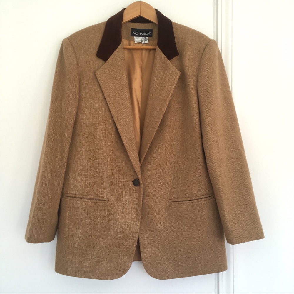 VTG Wool Longline Blazer Jacket 90s Camel Vintage